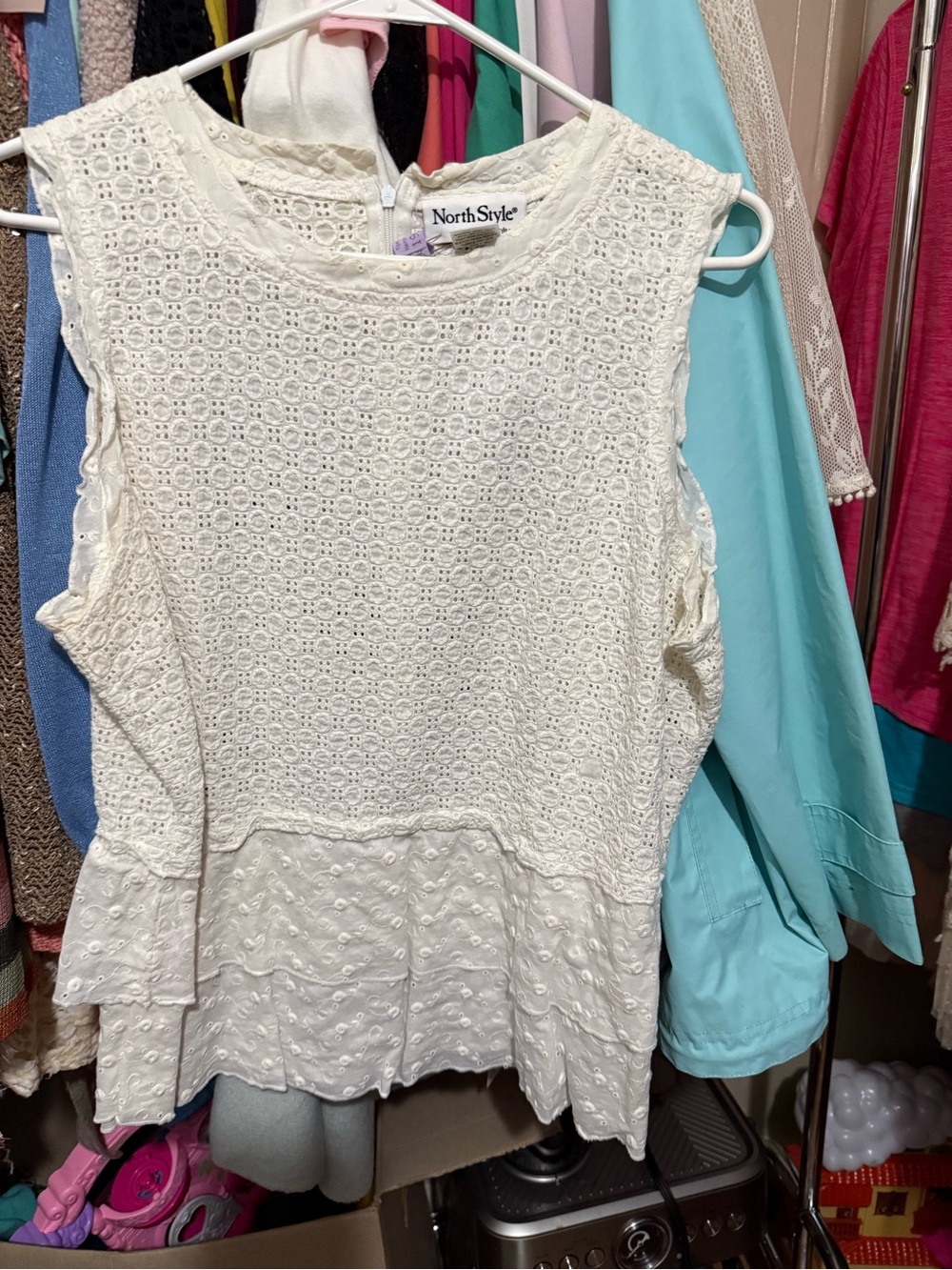 NorthStyle Cream Eyelet Sleeveless Peplum Blouse
